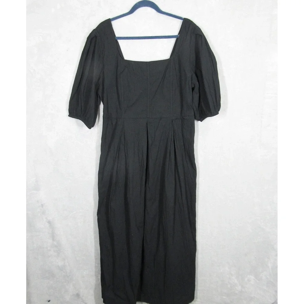 A New Day Women's Black Midi Dress XXL Square Neck Puff Sleeve Cotton Blend
